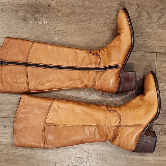 Davos Gomma Boots Made in Italy Tan Leather Heeled size IT 37 US size 7 - Picture 1 of 16